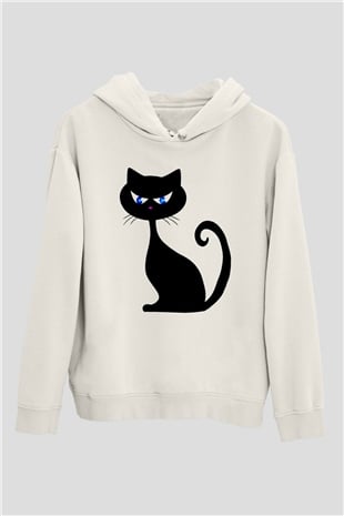 Kedi Beyaz Unisex Kapşonlu Sweatshirt