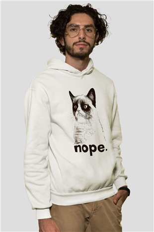 Kedi Beyaz Unisex Kapşonlu Sweatshirt