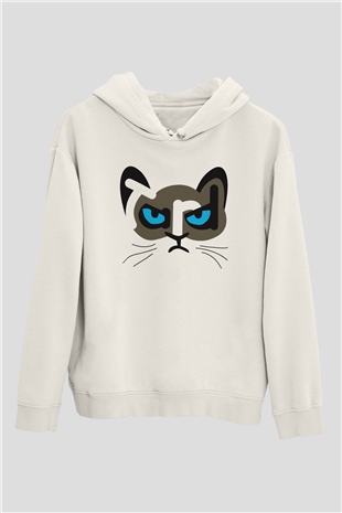Kedi Beyaz Unisex Kapşonlu Sweatshirt