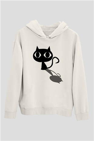 Kedi Beyaz Unisex Kapşonlu Sweatshirt