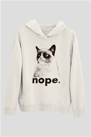 Kedi Beyaz Unisex Kapşonlu Sweatshirt