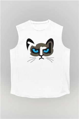 Kedi Beyaz Unisex Kolsuz Tişört