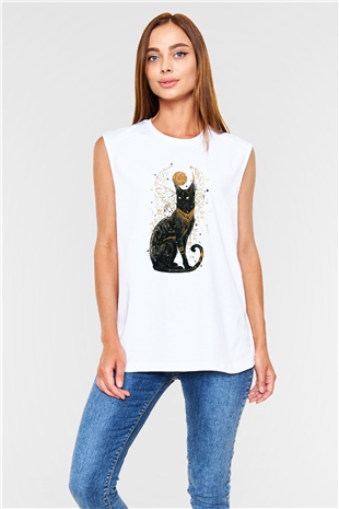 Kedi Beyaz Unisex Kolsuz Tişört