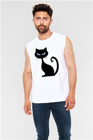 Kedi Beyaz Unisex Kolsuz Tişört