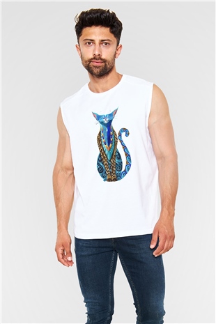 Kedi Beyaz Unisex Kolsuz Tişört