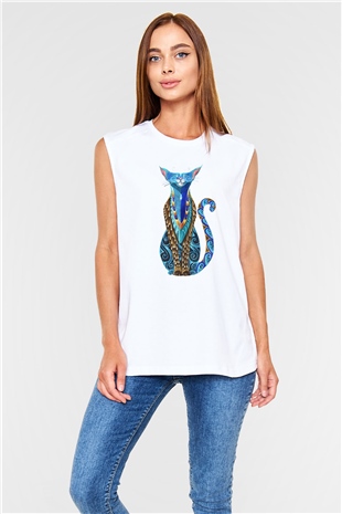 Kedi Beyaz Unisex Kolsuz Tişört