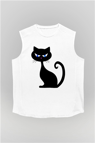 Kedi Beyaz Unisex Kolsuz Tişört