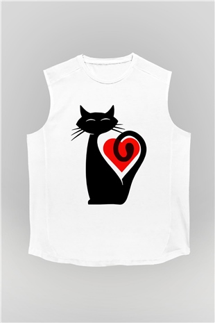 Kedi Beyaz Unisex Kolsuz Tişört