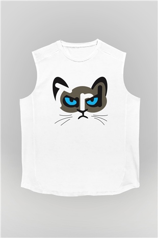 Kedi Beyaz Unisex Kolsuz Tişört