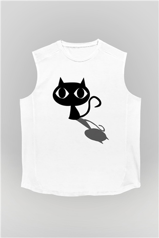 Kedi Beyaz Unisex Kolsuz Tişört