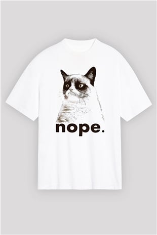Kedi Beyaz Unisex Oversize Tişört T-Shirt