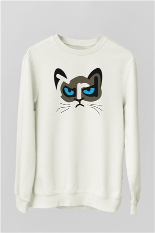 Kedi Beyaz Unisex Sweatshirt
