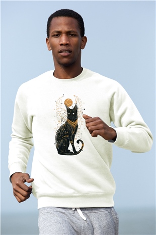 Kedi Beyaz Unisex Sweatshirt