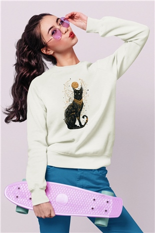 Kedi Beyaz Unisex Sweatshirt