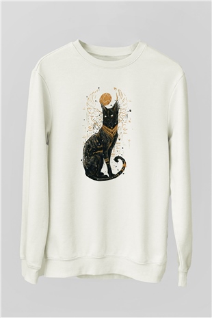Kedi Beyaz Unisex Sweatshirt
