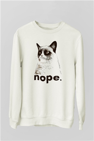 Kedi Beyaz Unisex Sweatshirt