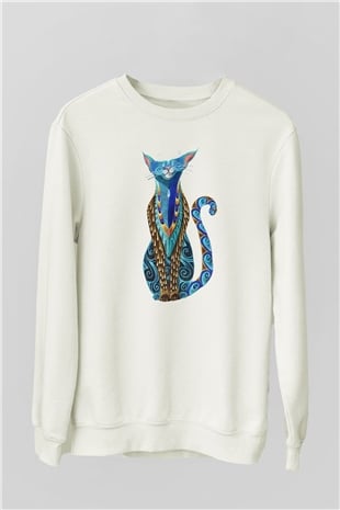 Kedi Beyaz Unisex Sweatshirt