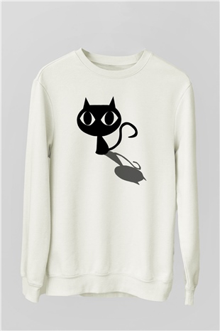 Kedi Beyaz Unisex Sweatshirt