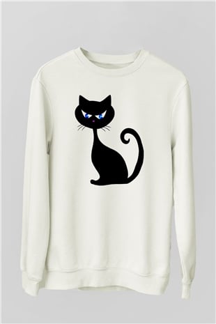 Kedi Beyaz Unisex Sweatshirt