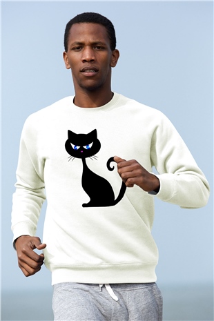 Kedi Beyaz Unisex Sweatshirt