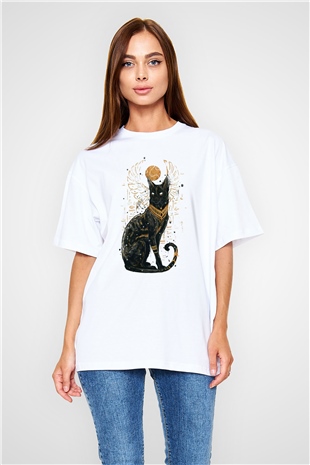 Kedi Beyaz Oversize Tişört Oversize T-shirt - TişörtFabrikası