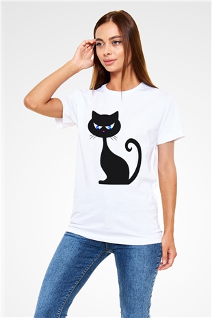 Kedi Beyaz Unisex Tişört T-Shirt - TişörtFabrikası