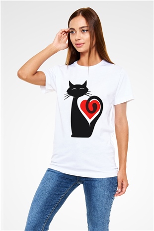 Kedi Beyaz Unisex Tişört T-Shirt - TişörtFabrikası
