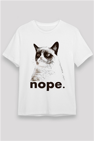 Kedi Beyaz Unisex Tişört T-Shirt - TişörtFabrikası