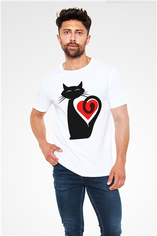 Kedi Beyaz Unisex Tişört T-Shirt - TişörtFabrikası