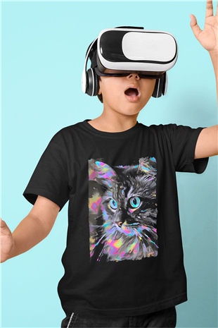 Kedi Siyah Unisex Çocuk Tişört