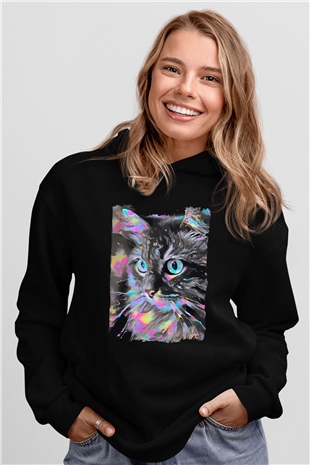 Kedi Siyah Unisex Hoodie