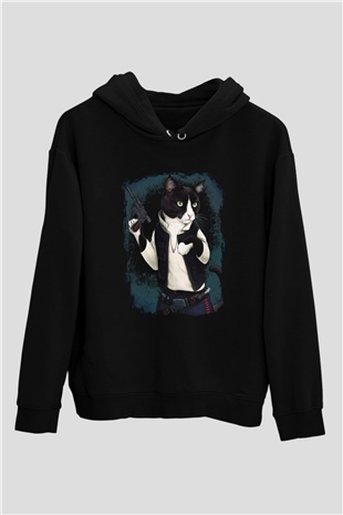 Kedi Siyah Unisex Hoodie