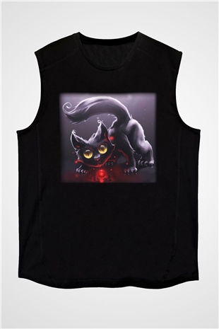 Kedi Siyah Unisex Kolsuz Tişört