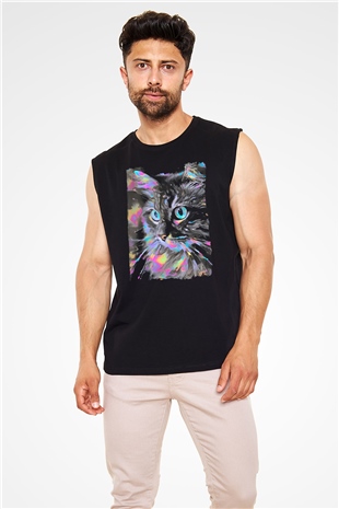 Kedi Siyah Unisex Kolsuz Tişört