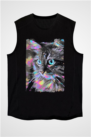 Kedi Siyah Unisex Kolsuz Tişört