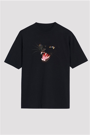 Kedi Siyah Unisex Oversize Tişört T-Shirt