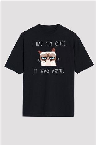 Kedi Siyah Unisex Oversize Tişört T-Shirt