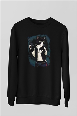 Kedi Siyah Unisex Sweatshirt
