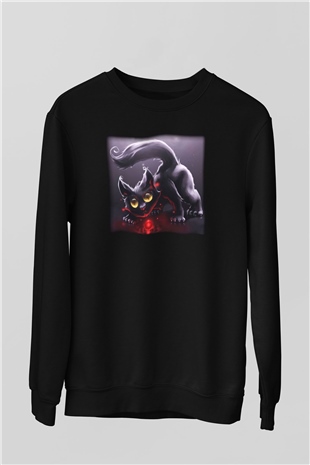 Kedi Siyah Unisex Sweatshirt