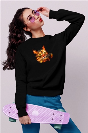 Kedi Siyah Unisex Sweatshirt