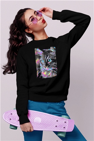 Kedi Siyah Unisex Sweatshirt