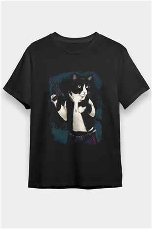 Kedi Siyah Unisex Tişört T-Shirt - TişörtFabrikası