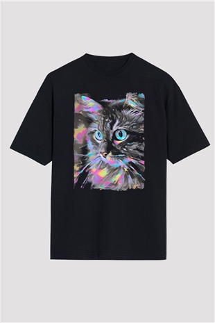 Kedi Siyah Oversize Tişört Oversize T-shirt - TişörtFabrikası