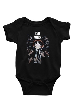Kedi Wick BaskılıSiyah  Bebek Body - Zıbın
