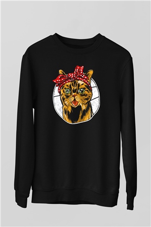 Kedicik Baskılı Unisex Siyah  Sweatshirt