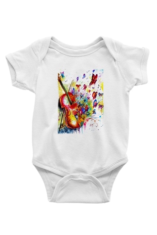 Kemancı Baskılı Beyaz Unisex Bebek Body - Zıbın