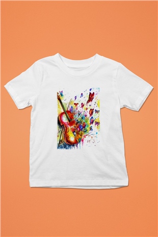 Kemancı Baskılı Beyaz Unisex Çocuk Tişört