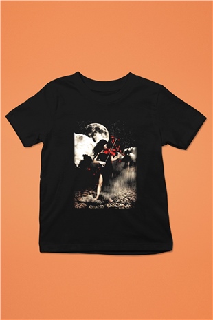 Kemancı Baskılı Siyah Unisex Çocuk Tişört