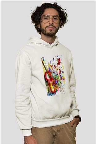 Kemancı Beyaz Unisex Hoodie