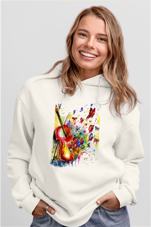 Kemancı Beyaz Unisex Hoodie